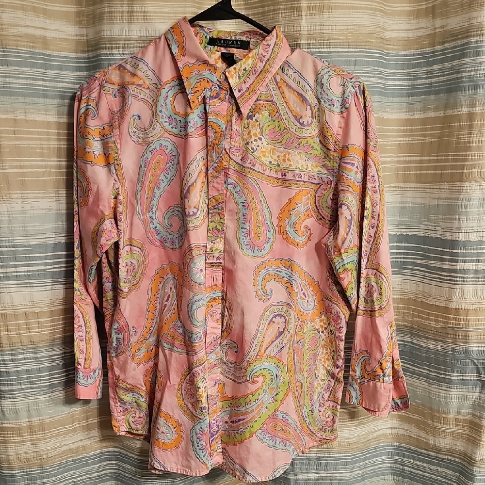 Lauren Ralph Women Button Up Long Sleeve Priya Pink Paisley